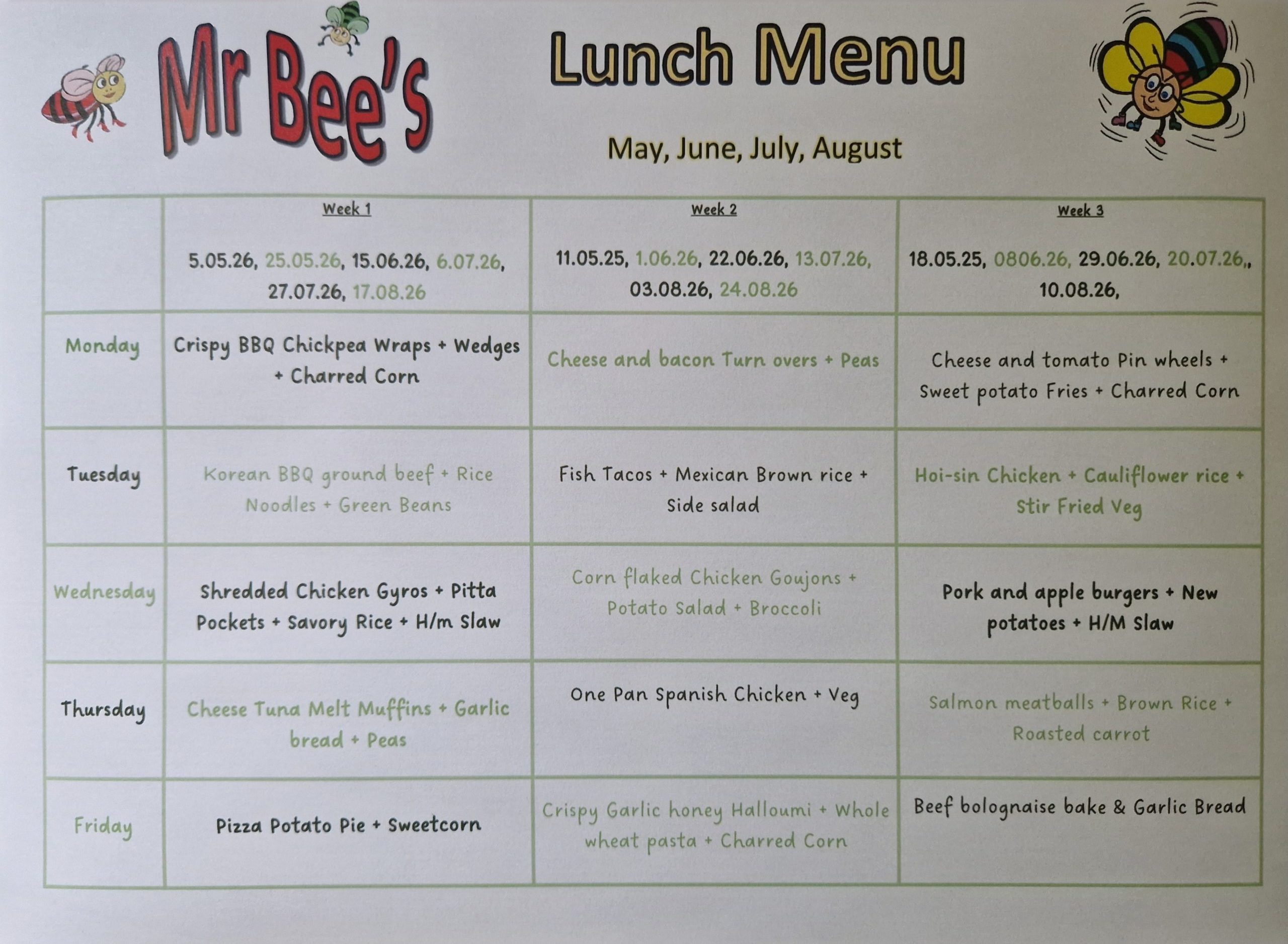 Sample Lunch Menu